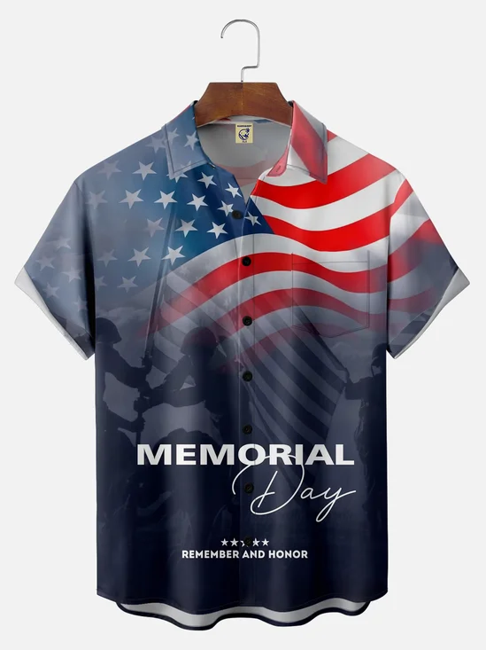Big Size Moisture-wicking Memorial Day American Flag Chest Pocket Casual Shirt