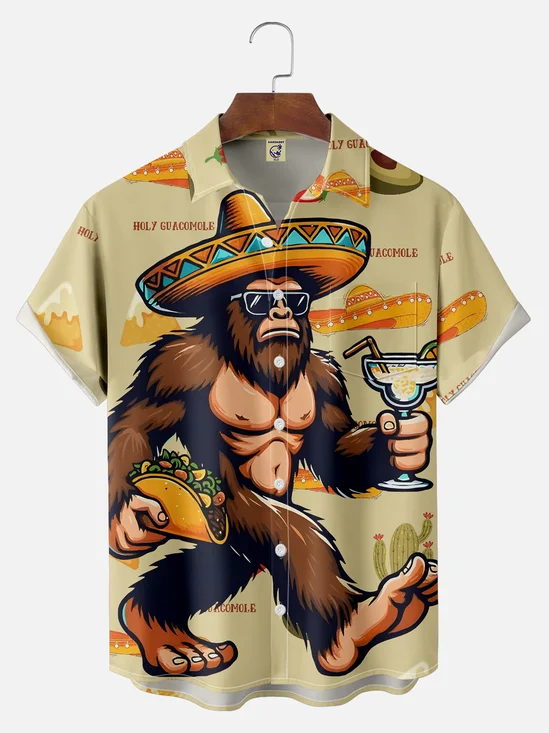 Big Size Moisture Wicking Cinco De Mayo Taco Guitar Hat Bigfoot Chest Pocket Hawaiian Shirt