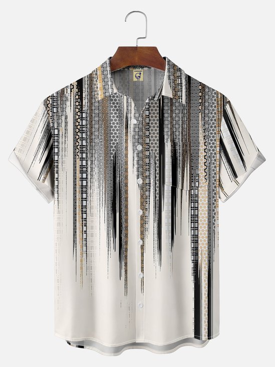 Big Size Moisture-wicking Classic Abstract Textured Vertical Stripe Chest Pocket Casual Shirt