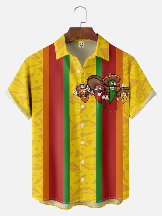 Big Size Moisture-wicking Cinco de Mayo Chili Chest Pocket Bowling Shirt