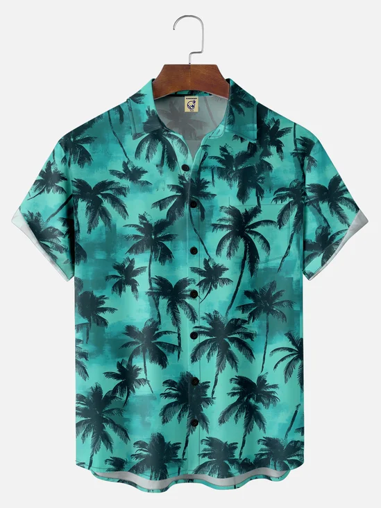 Big Size Moisture-wicking Palm Tree Chest Pocket Hawaiian Shirt