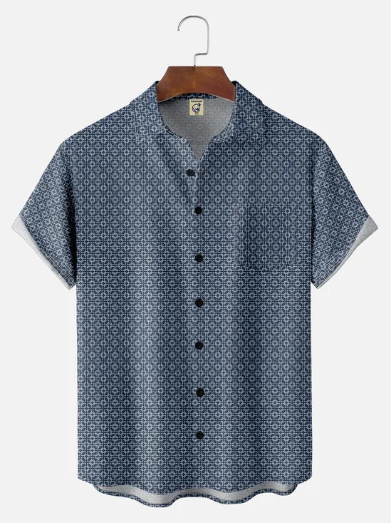 Big Size Moisture-wicking Geomatric Chest Pocket Casual Shirt