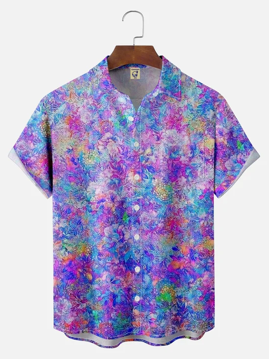 Big Size Moisture-wicking Floral Chest Pocket Hawaiian Shirt