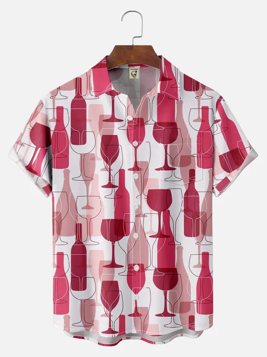 Big Size Moisture-wicking Wine Glass Abstract Art Chest Pocket Hawaiian Shirt