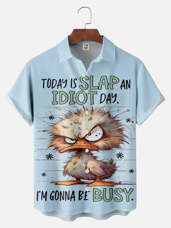 Big Size Moisture-wicking Busy Duck Chest Pocket Hawaiian Shirt