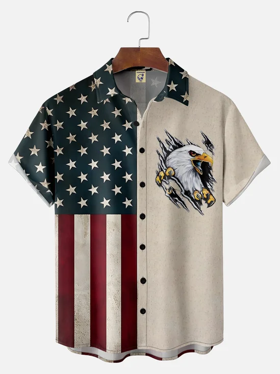 Big Size Moisture-wicking American Eagle Chest Pocket Casual Shirt