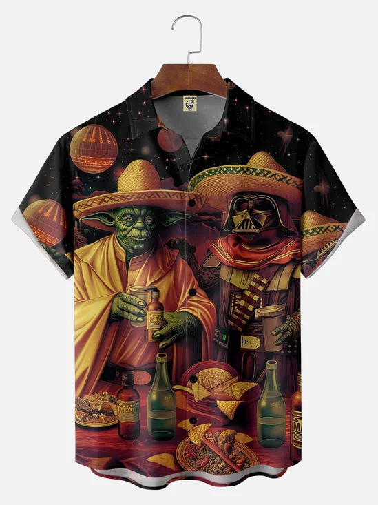 Big Size Moisture Wicking Cinco de Mayo Big Hat Star Chest Pocket Hawaiian Shirt