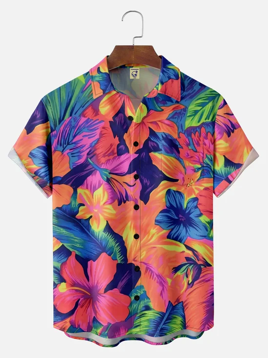 Big Size Moisture-wicking Floral Chest Pocket Hawaiian Shirt