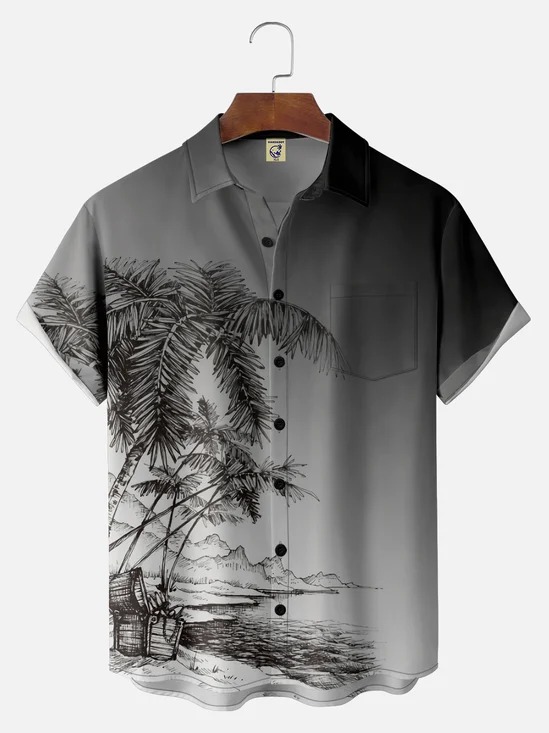 Big Size Moisture-wicking Palm Tree Chest Pocket Hawaiian Shirt