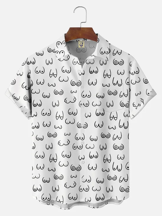 Big Size Moisture-wicking Art Abstract Boobs Line Drawing Chest Pocket Hawaiian Shirt