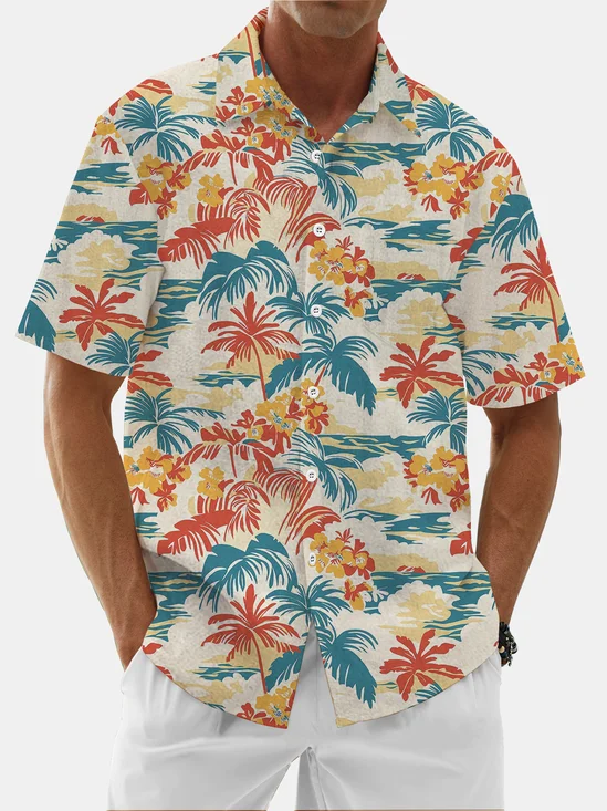 Moisture Wicking Gradient Coconut Tree Chest Pocket Hawaiian Shirt