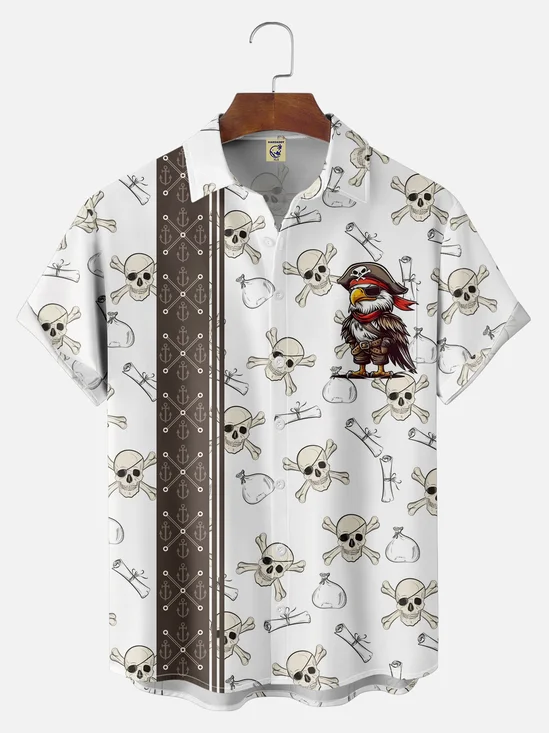 Big Size Moisture-wicking Pirate Chest Pocket Bowling Shirt