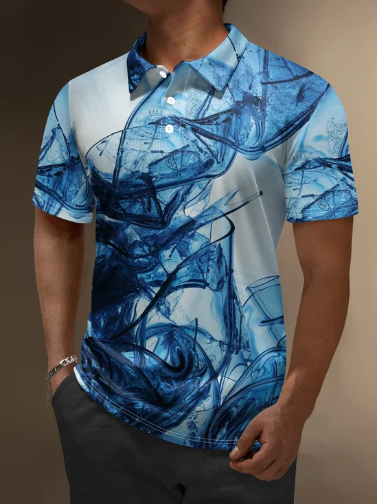 Moisture Wicking Gradient Color Abstract Geometric Short Sleeve Golf Polo