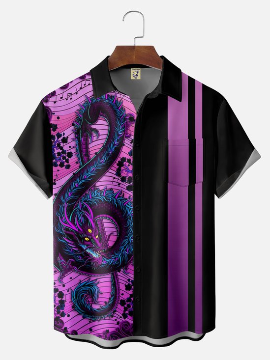 Big Size Moisture-wicking Music Note Chest Pocket Bowling Shirt