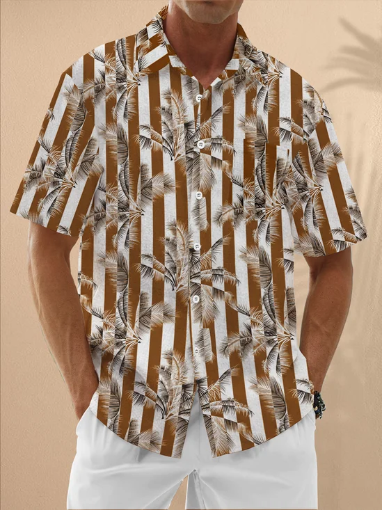 Moisture Wicking Stripe Gradient Floral Chest Pocket Hawaiian Shirt
