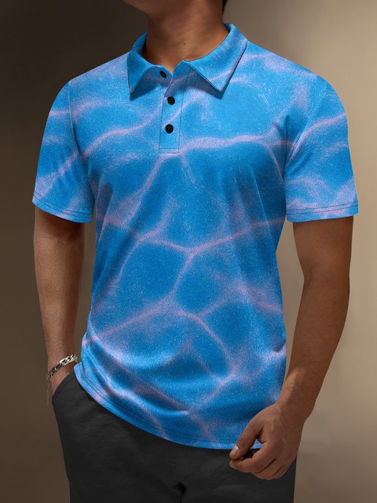 Moisture Wicking Gradient Color Abstract Stripes Short Sleeve Golf Polo