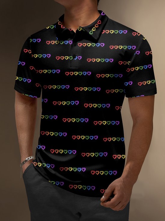 Moisture Wicking Gradient Rainbow Heart Short Sleeve Golf Polo