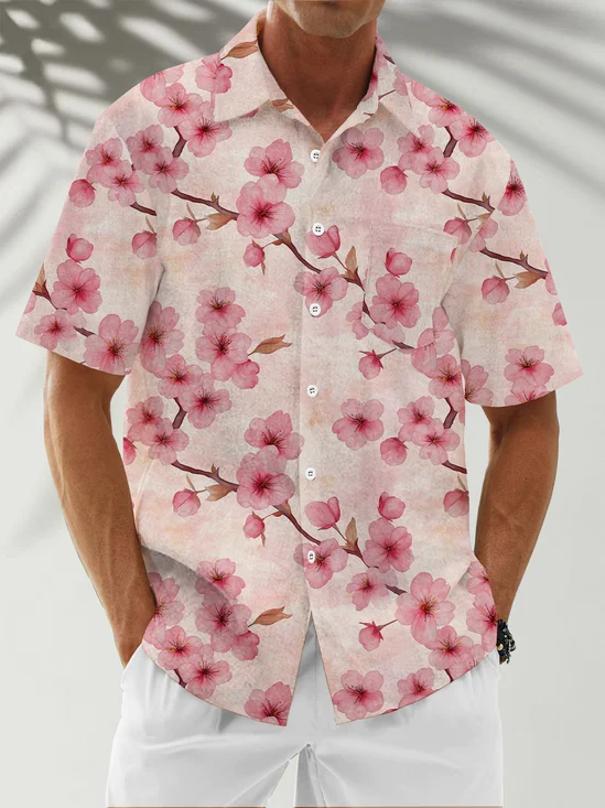 Moisture Wicking Sakura Chest Pocket Hawaiian Shirt