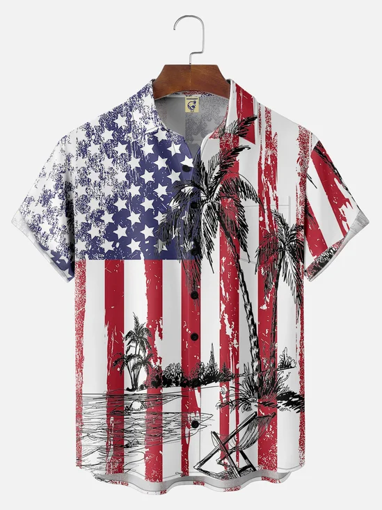 Big Size Moisture-wicking Palm Tree Chest Pocket Hawaiian Shirt