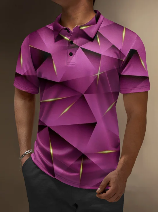 Moisture Wicking Gradient Color 3D Abstract Geometric Short Sleeve Golf Polo