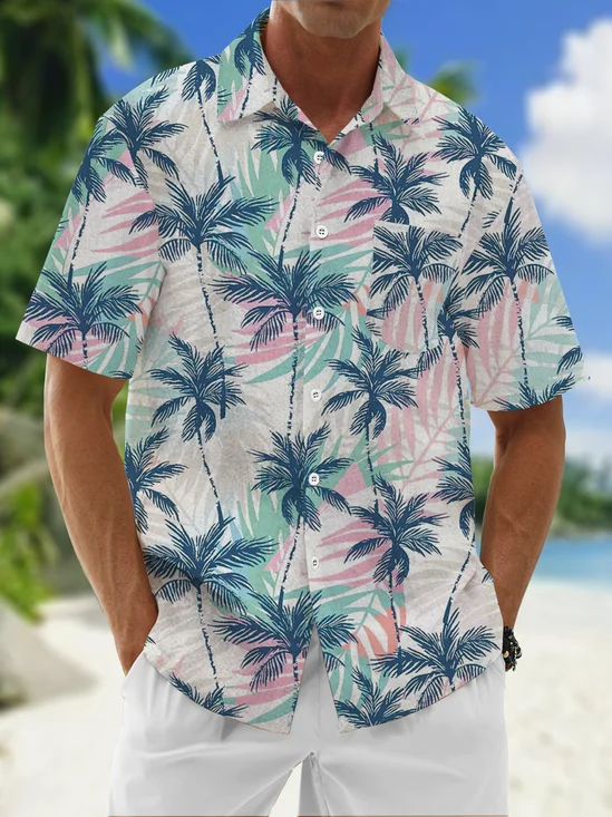 Moisture Wicking Gradient Coconut Tree Chest Pocket Hawaiian Shirt