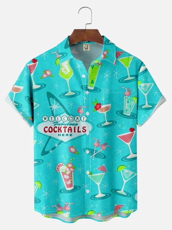 Big Size Moisture-wicking Mid-century Geomatric Cocktail Chest Pocket Hawaiian Shirt