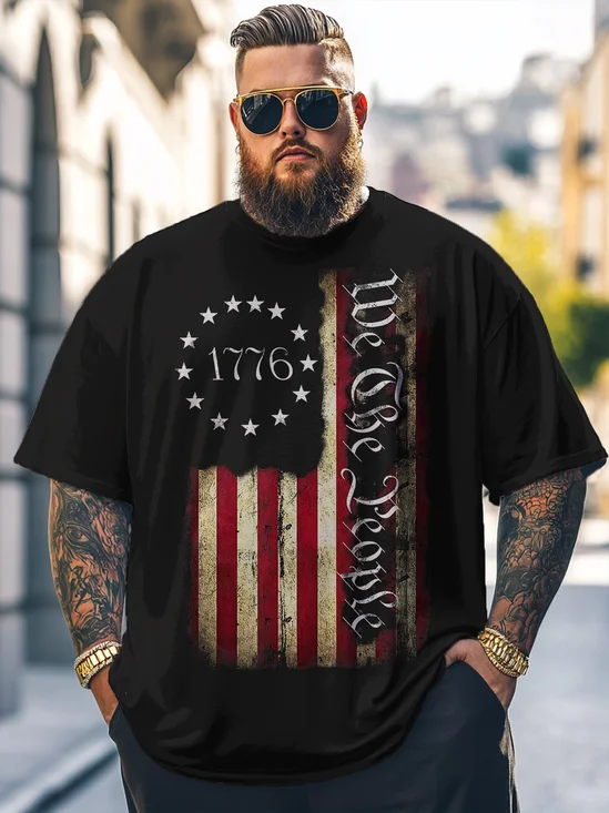 Big Size Men's 1776 Independence Day American Flag Loose T-shirt