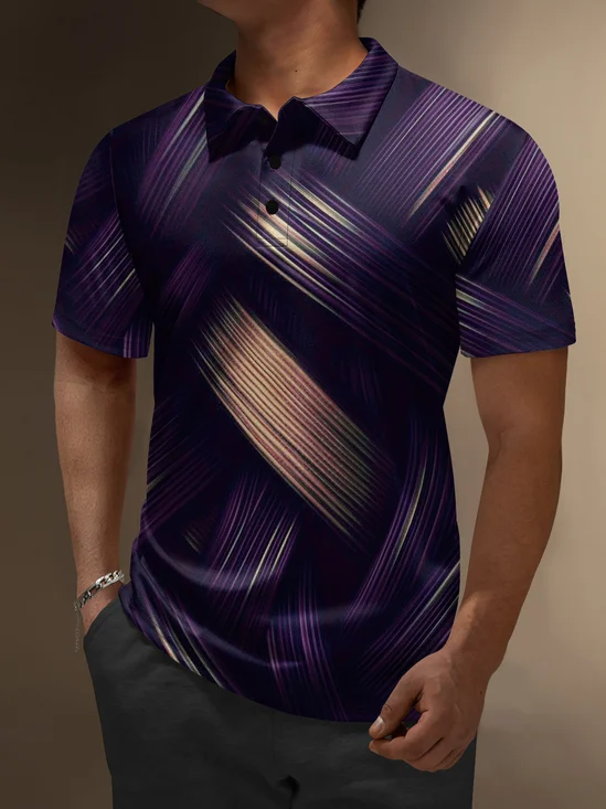Moisture Wicking Gradient Color Abstract 3D Stripe Short Sleeve Golf Polo