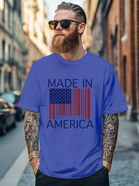 Men's Independence Day American Flag Barcode Fitted T-shirts