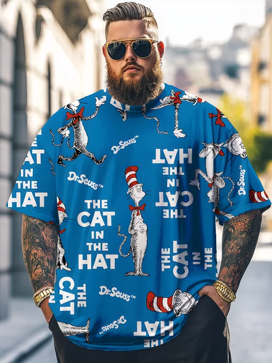 Big Size Men's Fun Dr. Seuss Art Loose T-shirt