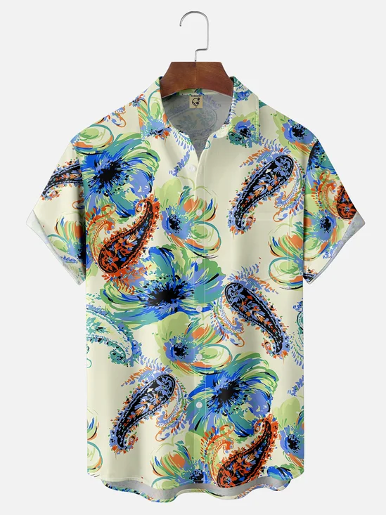 Moisture-wicking Abstract Cashew Flower Art Chest Pocket Casual Shirt