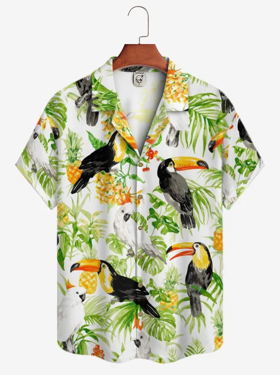 Moisture-wicking Tropical Plant Toucan Artistic Hawaiian Shirt