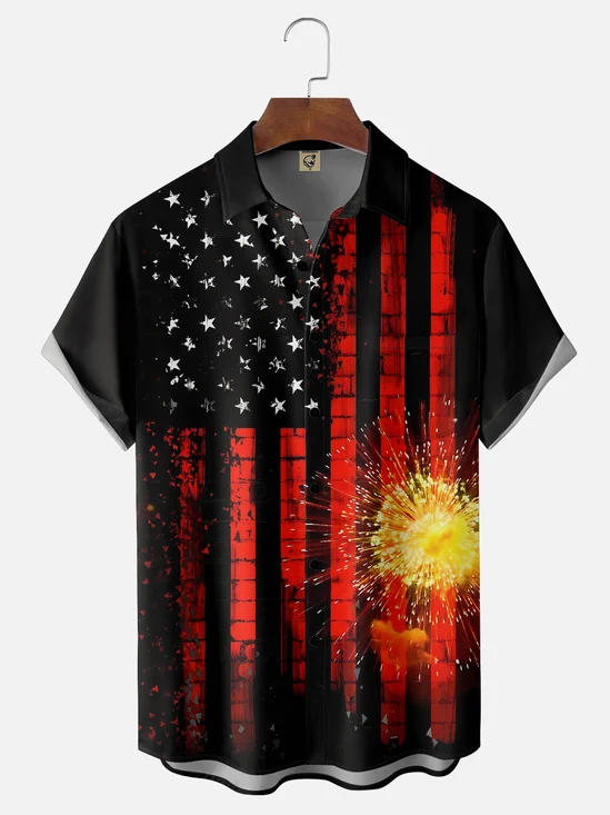 Moisture-wicking 4th of July American Flag Chest Pocket Casual Shirt