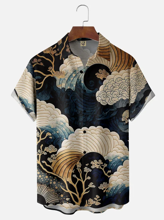 Moisture-wicking Japanese Ukiyo-e Art Chest Pocket Casual Shirt