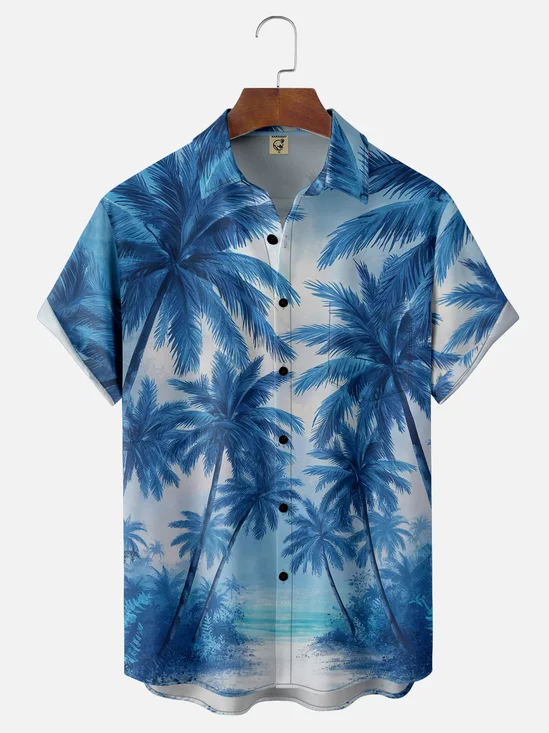 Moisture Wicking Gradient Abstract Coconut Tree Chest Pocket Hawaiian Shirt