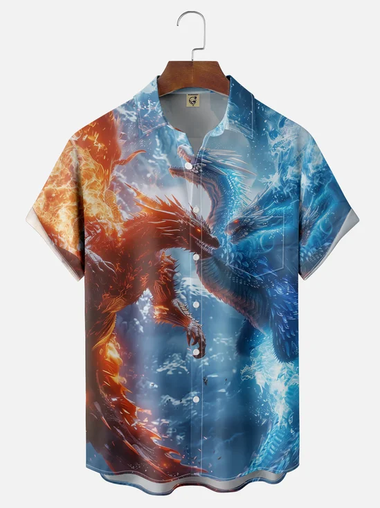 Moisture-Wicking Dinosaur Chest Pocket Hawaiian Shirt