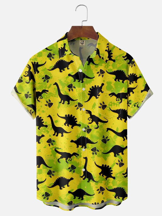 Moisture-wicking Dinosaur Chest Pocket Hawaiian Shirt