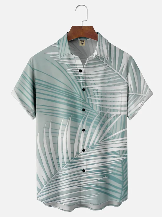 Moisture-wicking Palm leaves Chest Pocket Hawaiian Shirt