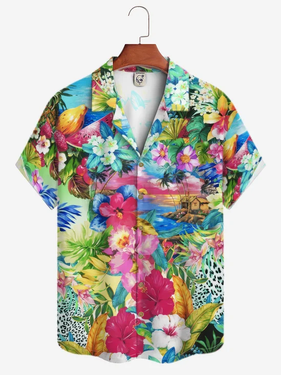 Moisture Wicking Tropical Floral Hawaiian Shirt