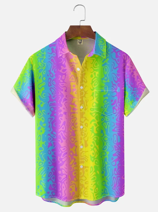 Moisture Wicking Gradient Stripe Chest Pocket Hawaiian Shirt