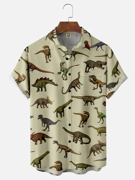 Moisture-wicking Dinosaur Chest Pocket Hawaiian Shirt