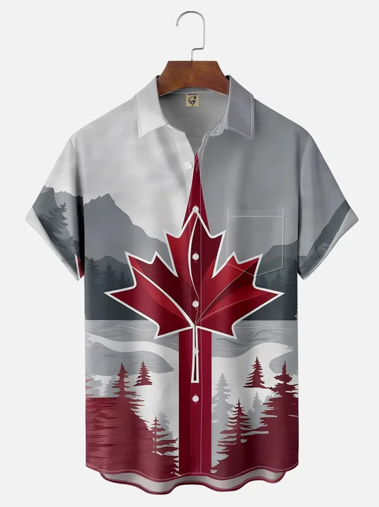 Moisture-wicking Canada Day Flag Maple Leaf Chest Pocket Casual Shirt