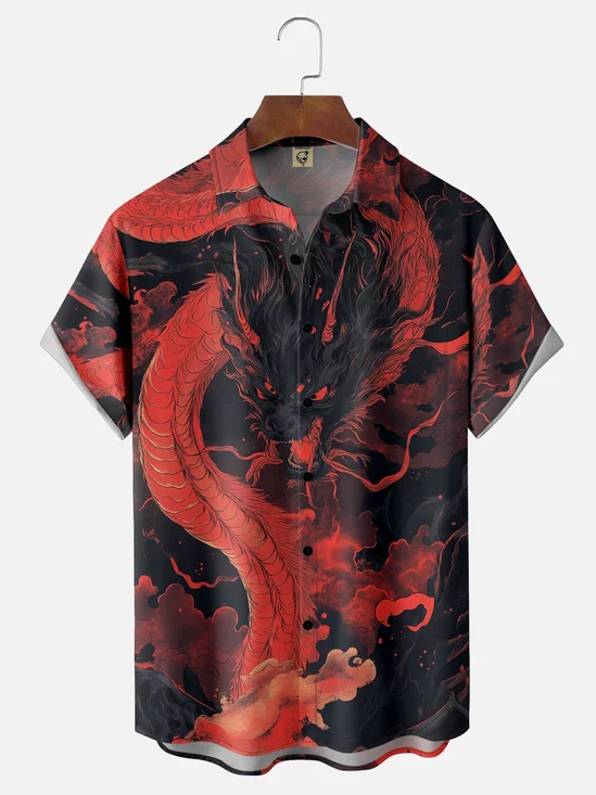 Moisture Wicking Dragon Chest Pocket Hawaiian Shirt