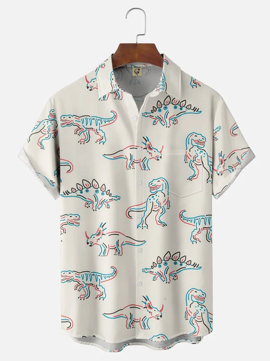 Moisture-wicking Dinosaurs Chest Pocket Hawaiian Shirt