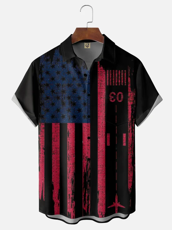 Moisture-wicking American Flag Independence Day Fun Chest Pocket Casual Shirt