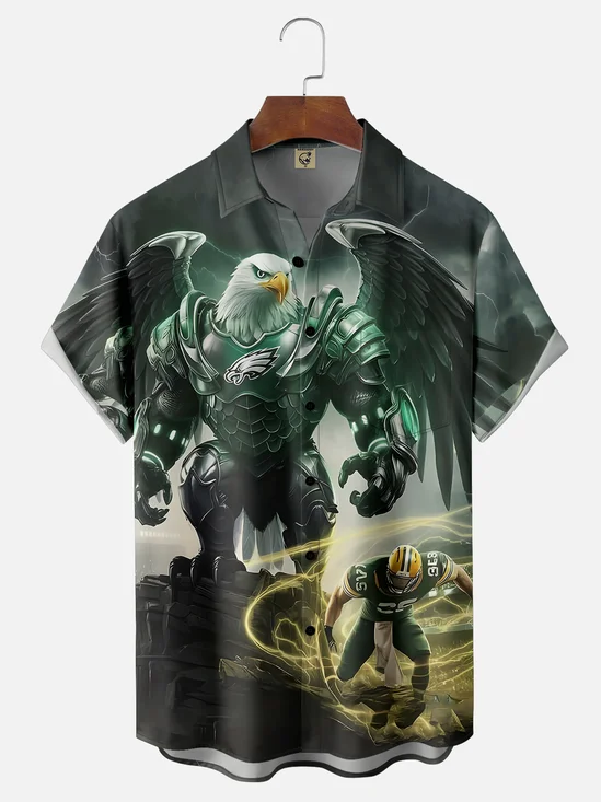 Moisture-wicking American Football Philadelphia Art Eagles Chest Pocket Casual Shirt