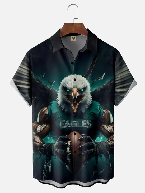 Wade Moisture-wicking American Football Philadelphia Art Eagles Chest Pocket Casual Shirt