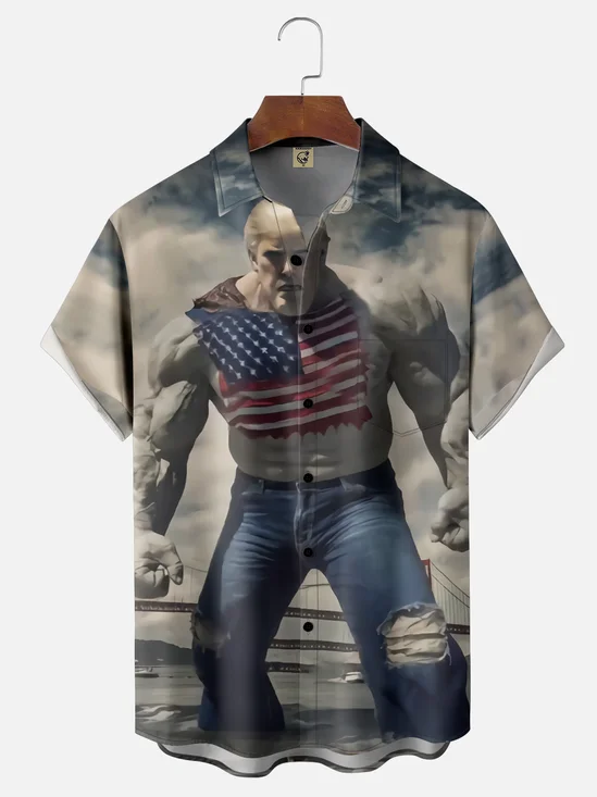Moisture wicking USA Trump chest pocket Hawaii shirt