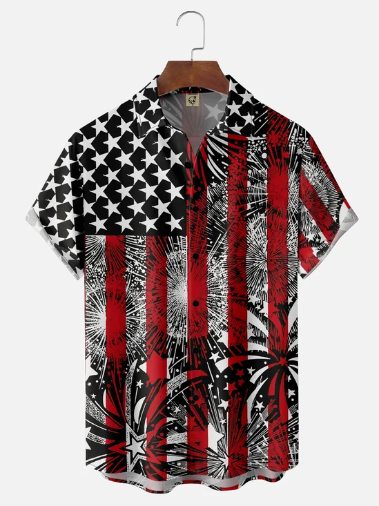 Moisture Wicking USA Independence Day Flag Chest Pocket Hawaiian Shirt
