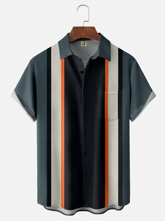 Moisture Wicking Contrast Stripe Chest Pocket Bowling Shirt